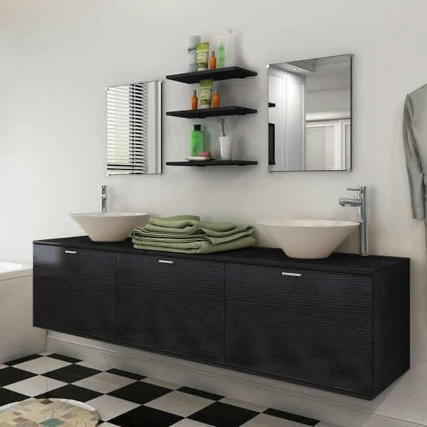 Berkfield Ten Piece Bathroom Furniture Set with Basin with Tap Black