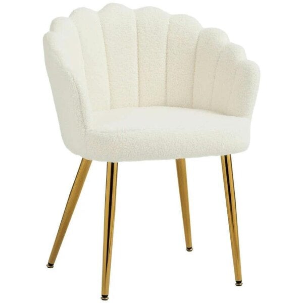 Bobobiy Lounge Chair Petal-Back Armchair Metal Metal Legs for Living Room Bedroom Cream