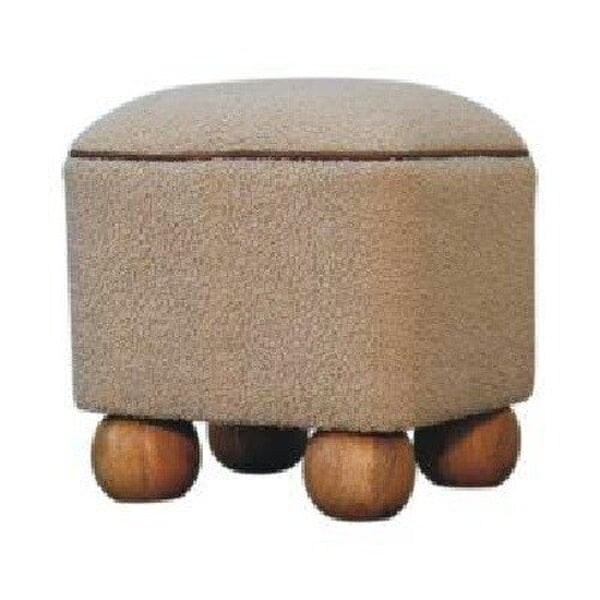 Wyld Haus Wailea Grey Boucle and Mango Wood Footstool with Ball Feet