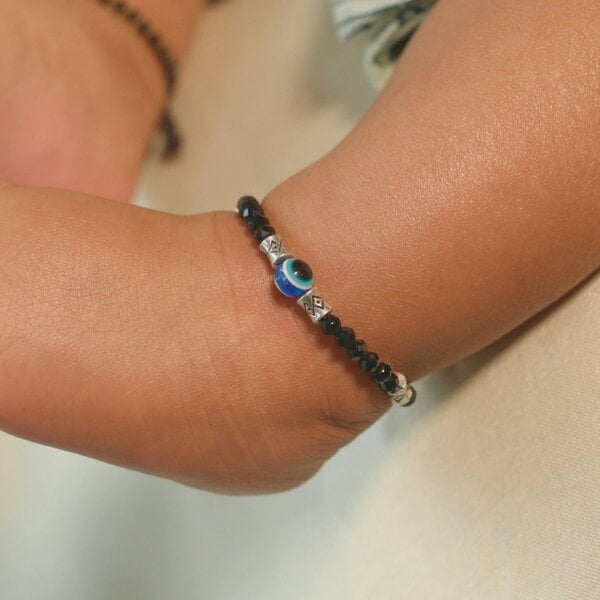 The Colourful Aura Silver Evil Eye Black Beaded Kids Indian Nazaria Bracelet