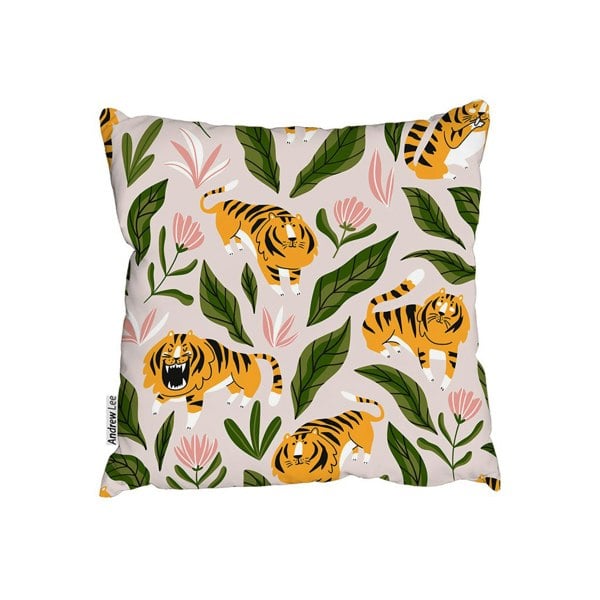 Benjamin Tate Design Cute Tigers And Tropical Leaves And Flowers (Cushion)