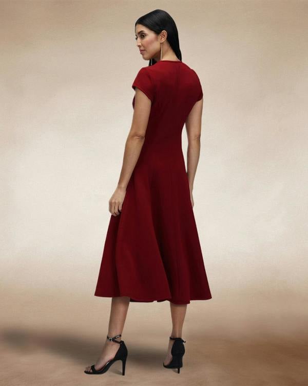 HotSquash A Line Midi Dress with Cap Sleeves