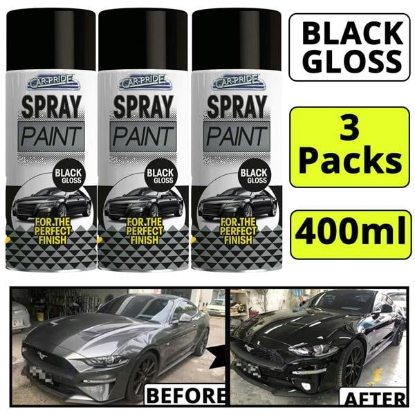 Carpride 3X Gloss Black Car Spray Paint 400ml