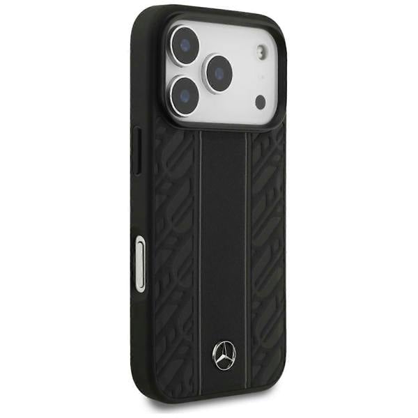 Mercedes Leather Laurel Leaves Stripes MagSafe Case for iPhone 17 Pro 6.3" Black - MEHMP17L25RLDLKH
