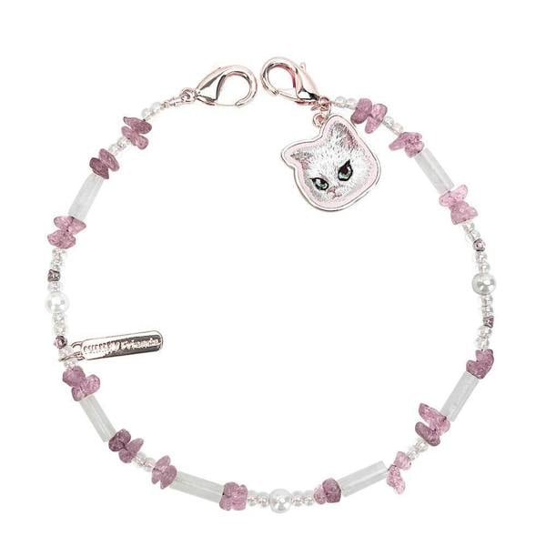 Nimmy Friends Nimmy Big Eye Cute Pet White Cat Mobile Phone Chain Bag Charm Crystal Bracelet Pink - N-CXMC-SL-04