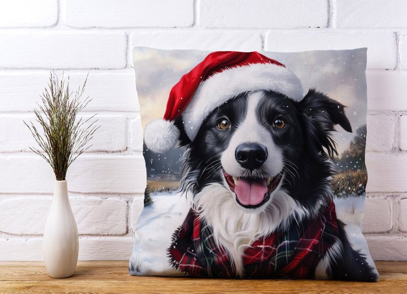 Warren Reed Christmas Border Collie Cushion