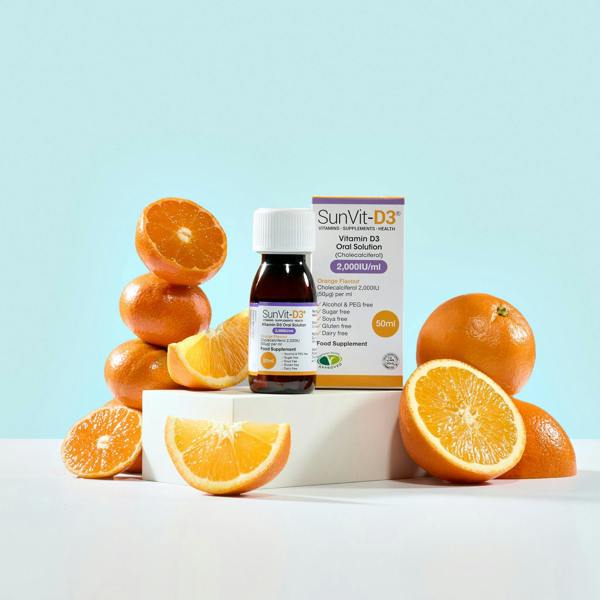 SunVit-D3 2,000IU (50μg) 50ml, High Strength Daily, Orange Flavoured Vitamin D3 Liquid Solution