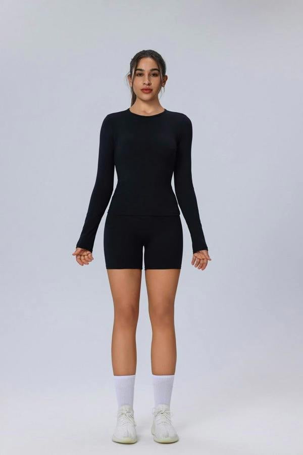 Anniou Long Sleeve Yoga Top - Black