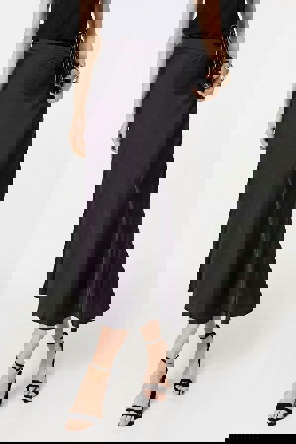 Black | High Waist A-Line Midi Slip Skirt