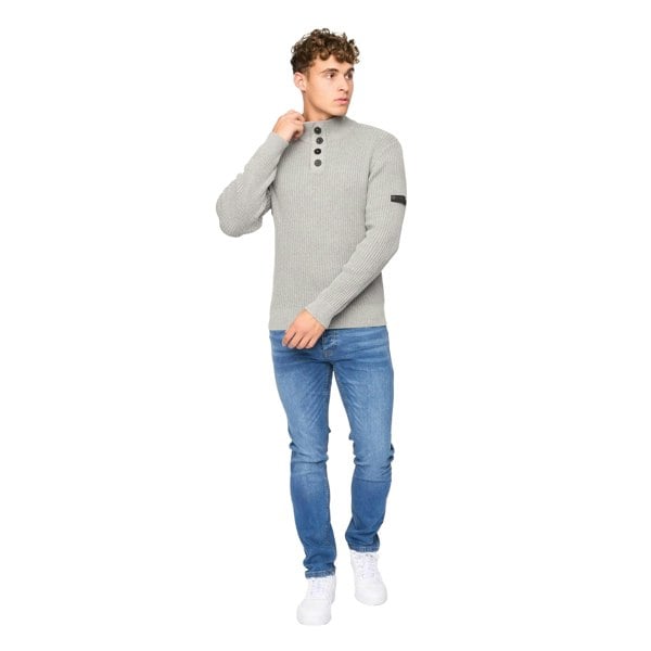 Crosshatch Mens Wellburys Chunky Knit Jumper - Grey Marl