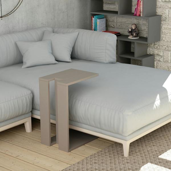 Decortie Muju Modern C Shape Table Oak Effect Gold Marble Effect Mocha Grey Multipurpose  H 57cm