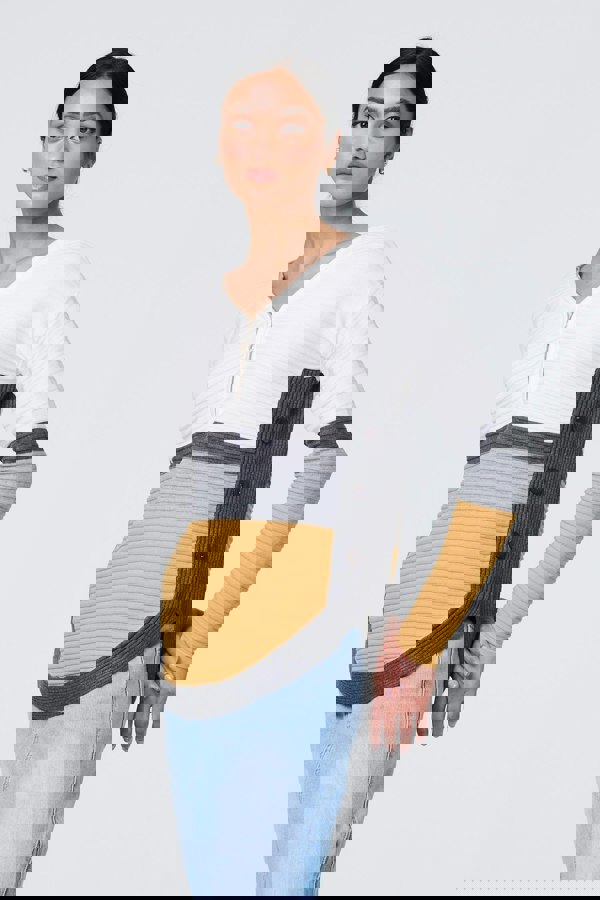 Mustard | Colour Block Zip Detail V-Neck Jumper
