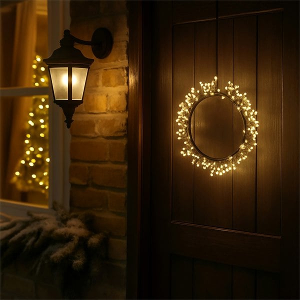 Xmas Haus 25cm Black Wreath 800Warm White Micro led 3m Cable