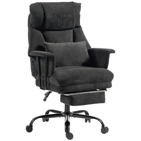 Office Chair, 180kg Heavy Duty Linen Computer Desk Chair with Lumbar Support, Wide Seat, Spring Cushion, Black
