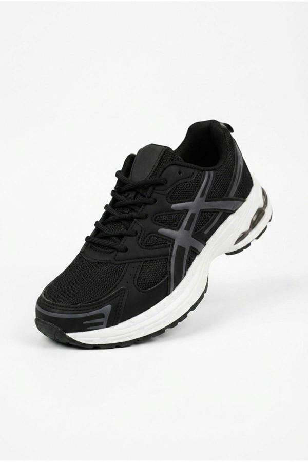 Constance Mixed Media Panelled Trainers - Black