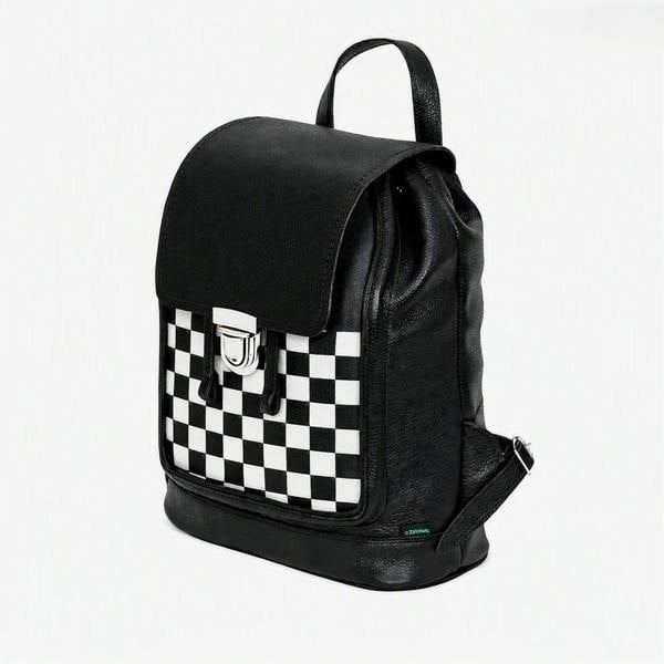 Zatchels Soft Leather Backpack - Black & White Checkerboard