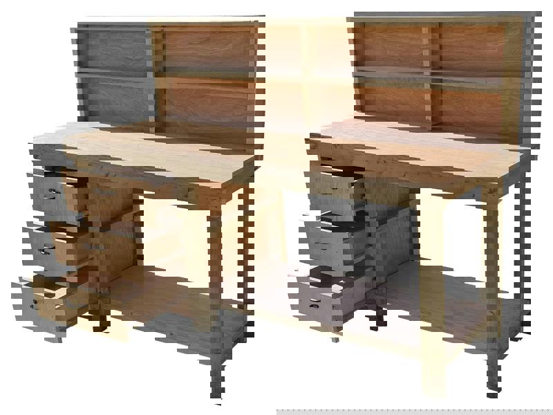 Arbor Garden Solutions Wooden Eucalyptus top tool cabinet workbench with storage shelf (V.7) with back panel