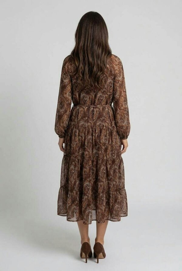 Izabel London Abstract Long Sleeve Tiered Midi Dress
