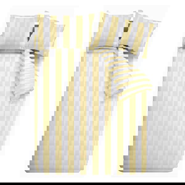 Catherine Lansfield Cove Stripe Reversible Duvet Cover Set Yellow