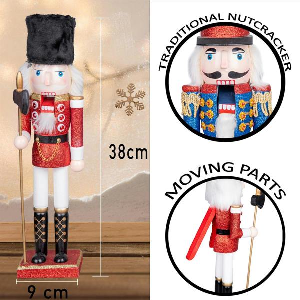 38cm Wooden Christmas Nutcracker Soldiers Set of 3, Hand Painted Festive Home Decorations image 5