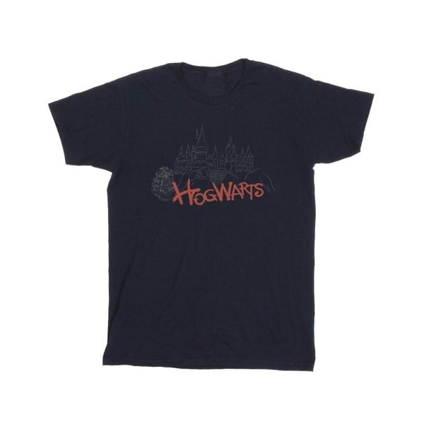 Harry Potter Girls Hogwarts Castle Spray Cotton T-Shirt - Navy Blue