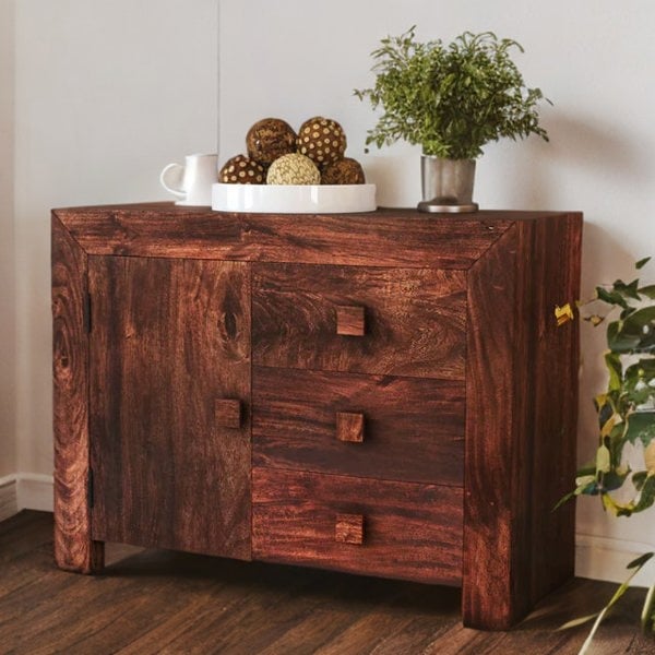 IH Design Mary Mango Wood Sideboard 3 Drawers 1 Door