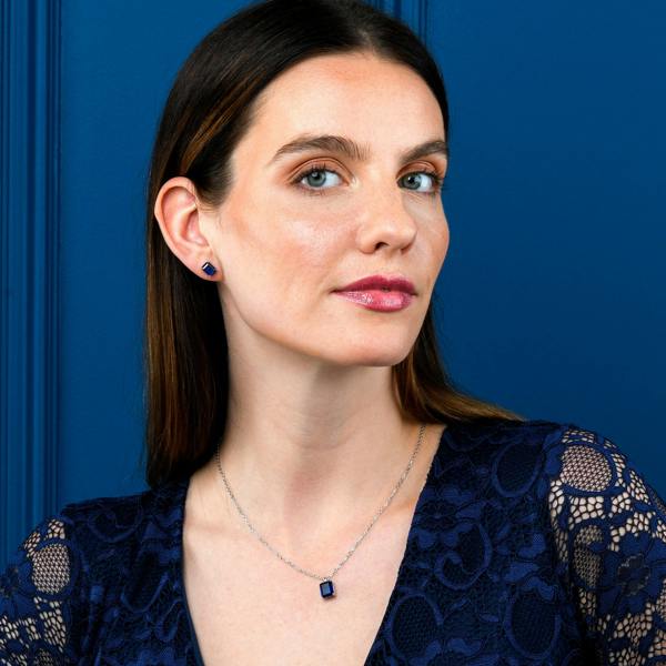 namana Dainty 925 Sterling Silver Rectangle Blue Solitaire Pendant Necklace For Women