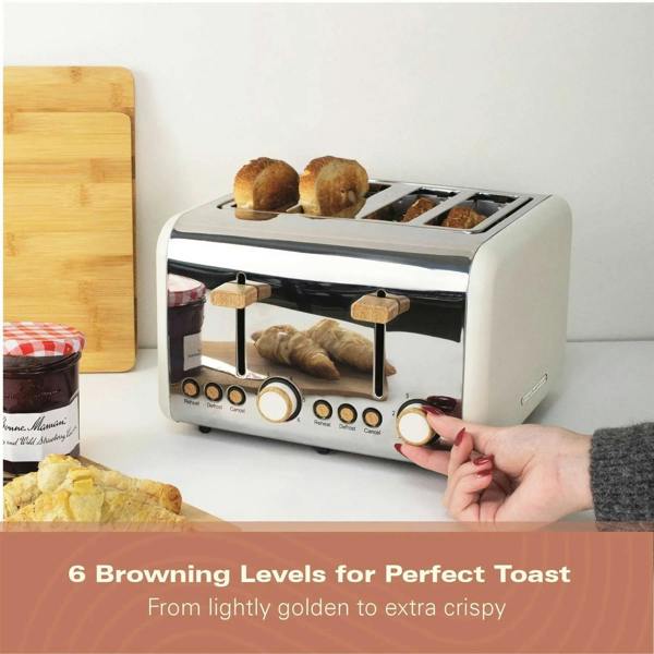 Hamilton Beach Scandi 4 Slice Toaster - Matte Cream with Wood Effect