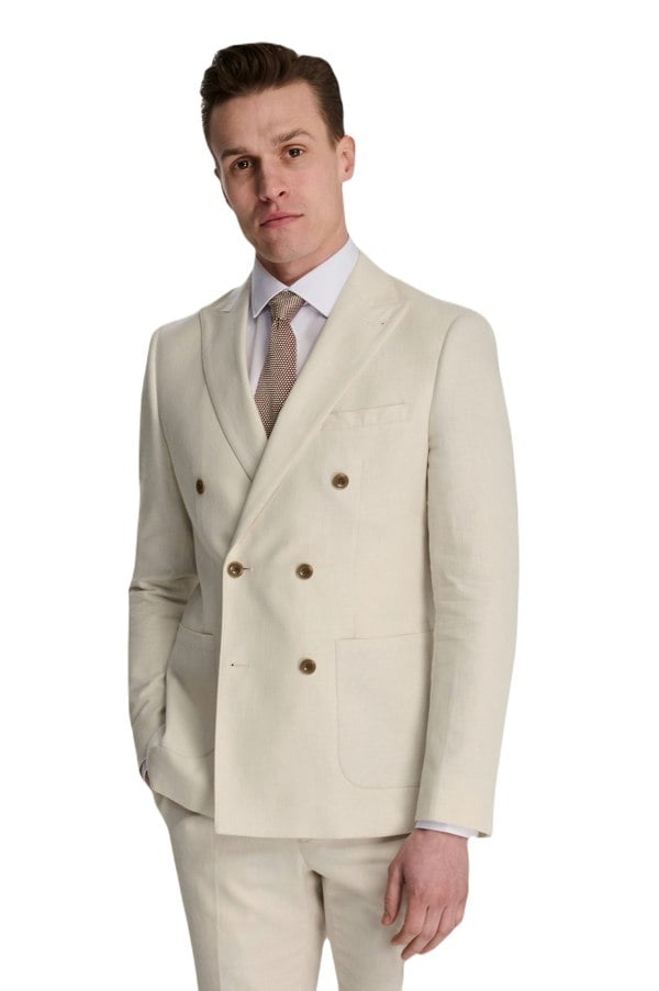 Harry Brown London Giacomo Cotton Linen Double Breasted Suit Jacket in Stone