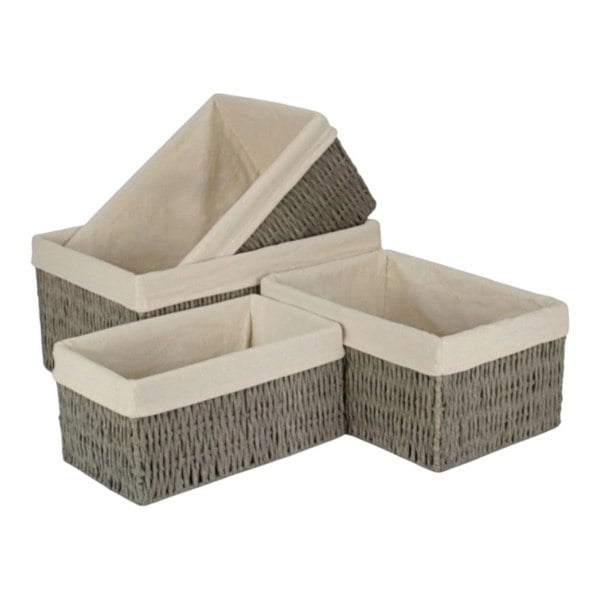 White Cotton Paper Rope Storage Basket with White Cotton Lining