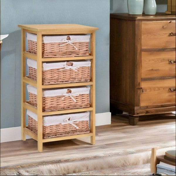 Rafaelo Mobilia 4 Drawer Wicker Basket Storage Unit