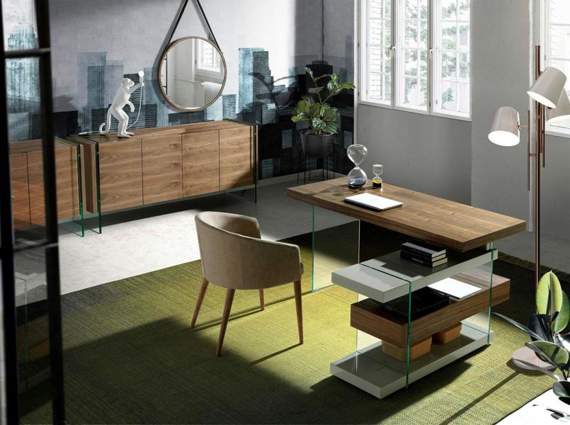 Angel Cerdá Tempered glass desk with wooden top 3002/3003