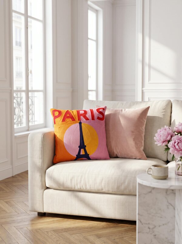 Paris Needlepoint Cushion – Handmade Eiffel Tower Pillow