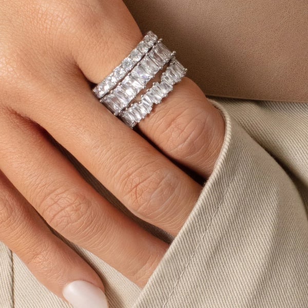 MUCHV Silver Stacking Ring With Stones