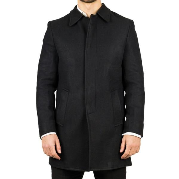 Infinity Leather Men's Wool Blend Classic Collar Black Overcoat