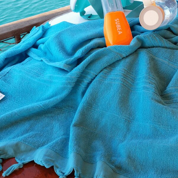 Cotton and Olive Breezy Cotton Hammam Towel, Double-Faced, Turquoise | SECONDS