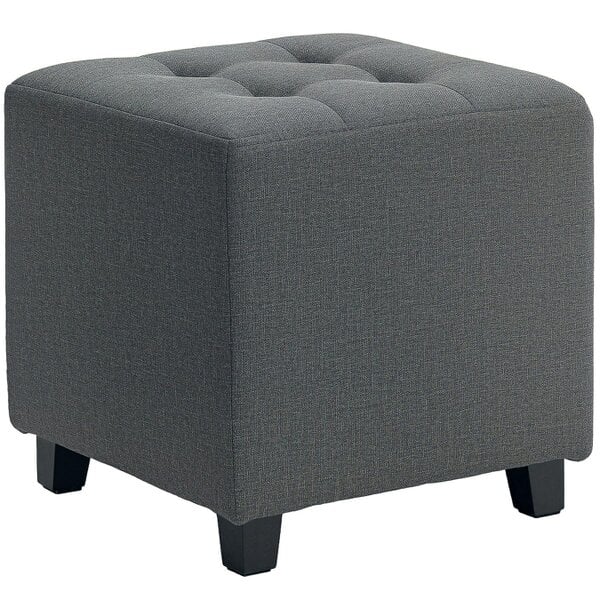 Wyld Haus Linen Grey Compact Square Footstool With Side Pocket And Black Wooden Legs