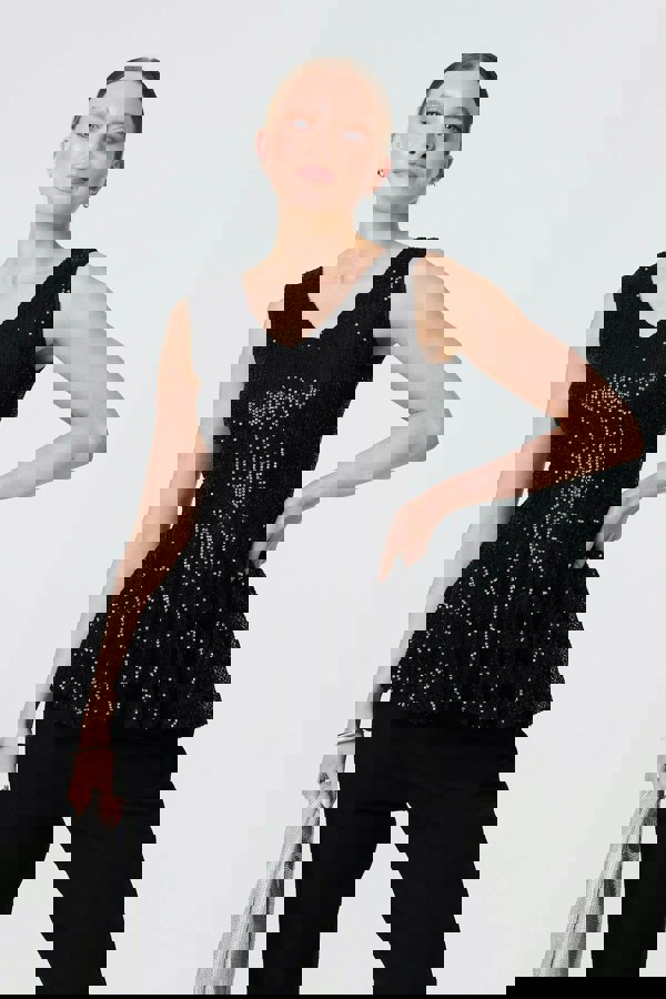 Black | Sparkly Sequin Sleeveless Peplum Top
