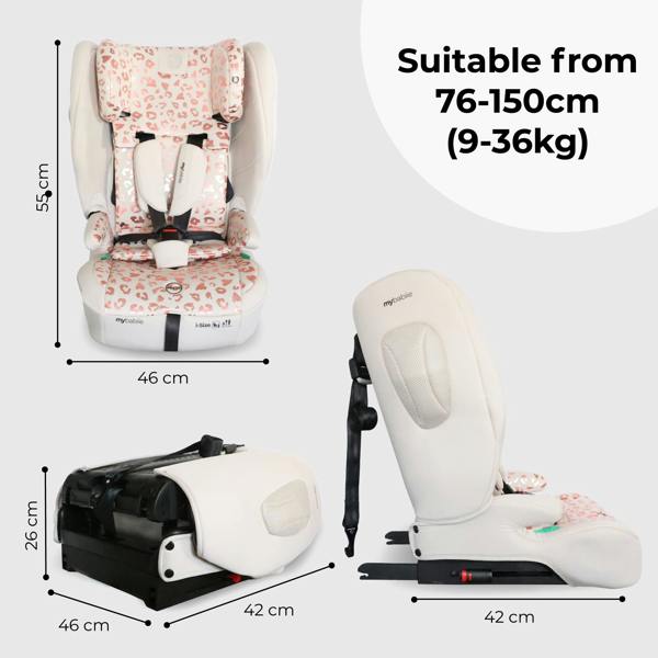 My Babiie MBCS80 Foldable Toddler to Booster R129 Car Seat with ISOFIX - Pink Leopard