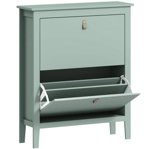 Wyld Haus Sela Wooden Mint Green Modern 2 Drawer Shoe Cabinet  Faux Leather Handles