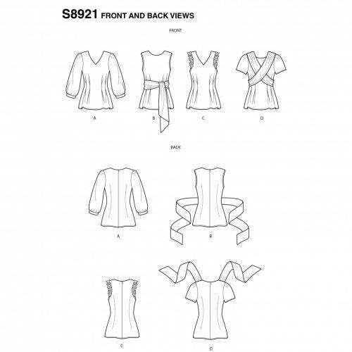 Simplicity Sewing Pattern 8921, Tops for Women, D5 (4-6-8-10-12) - Intermediate
