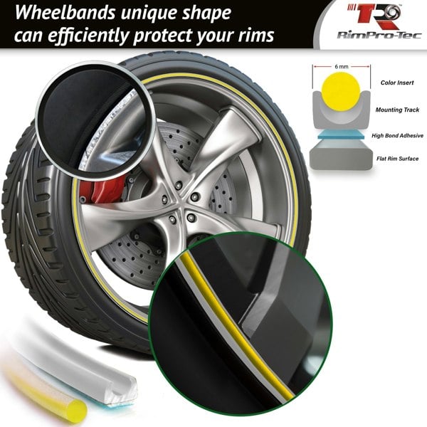RimPro-Tec Group 4x Silver Base's 4x Yellow  Pinstripe's / RimPro-Tec® Wheelbands™ car wheel styling kit