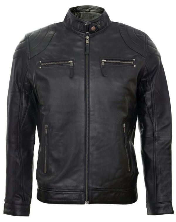 Infinity Leather Mens Leather Biker Vintage Zipped Racing Jacket