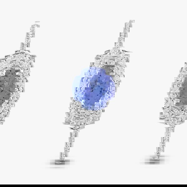 T. H. Baker 18ct White Gold 0.85ct Brilliant Cut Tanzanite & 0.33 Diamond Shoulder Set Halo Ring NTR2017TZD-18W