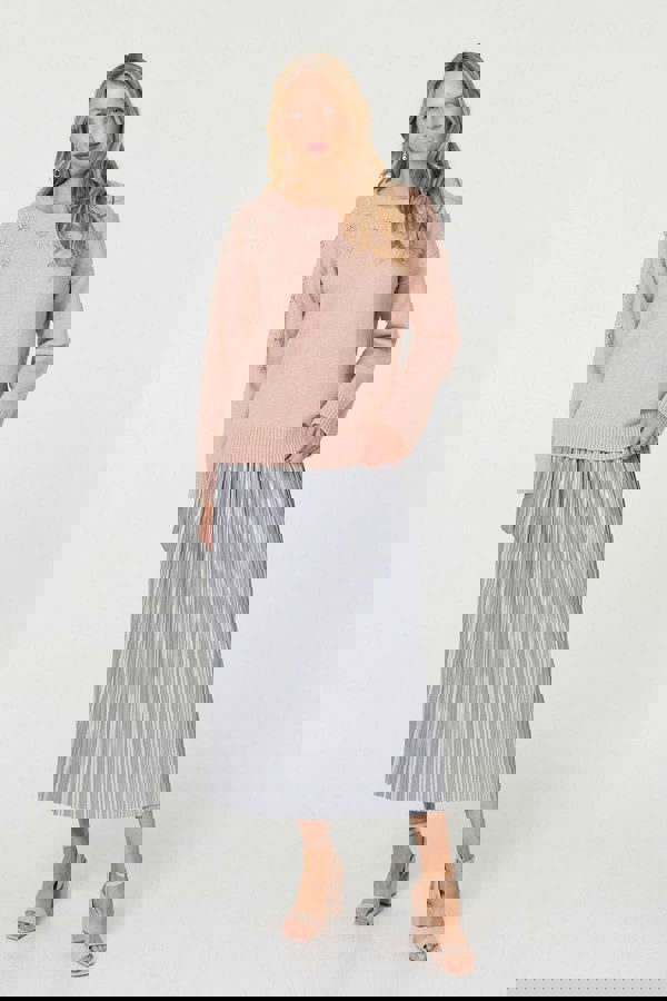 Pink | Sparkly Floral Detail Relaxed Jumper
