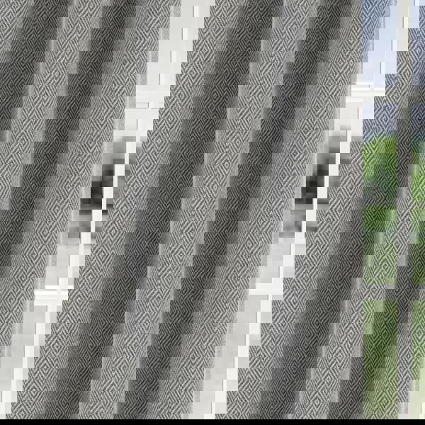 Enhanced Living Grey Herringbone Jacquard Blackout Eyelet Curtains - Bedroom & Living Room