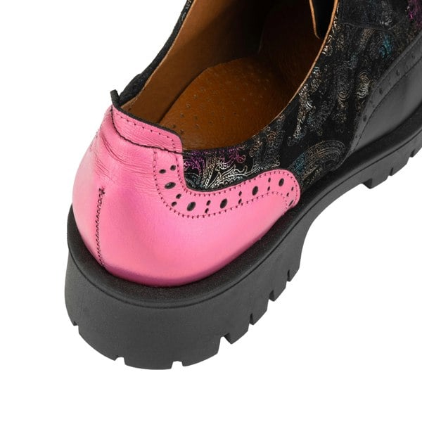 Embassy London Artisan - Dark Winter Foil & Pink - Women's leather lace-up shoe with brogue detailing