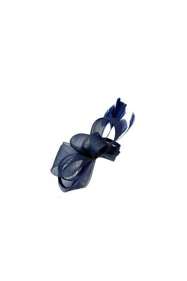 Bow Shaped Fascinator with Satin Loops & Feathers in Navy - svnx