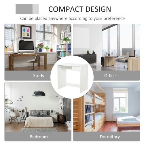 Wyld Haus Samoka Small 80cm Wooden White Compact Desk With Keyboard Tray And Drawer