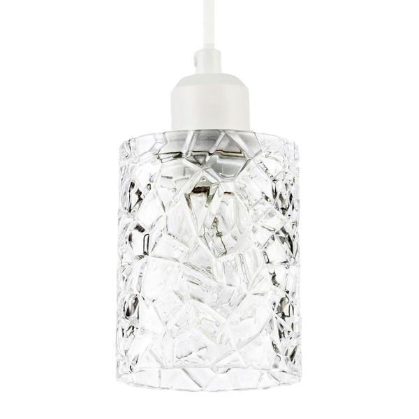 Modern Straight Sided Cylindrical Pendant Shade with Faceted Surface Image 1